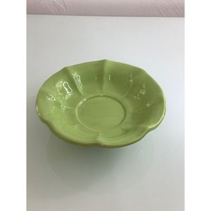 McCoy Green candle holder green footed bowl flower scalloped EUC